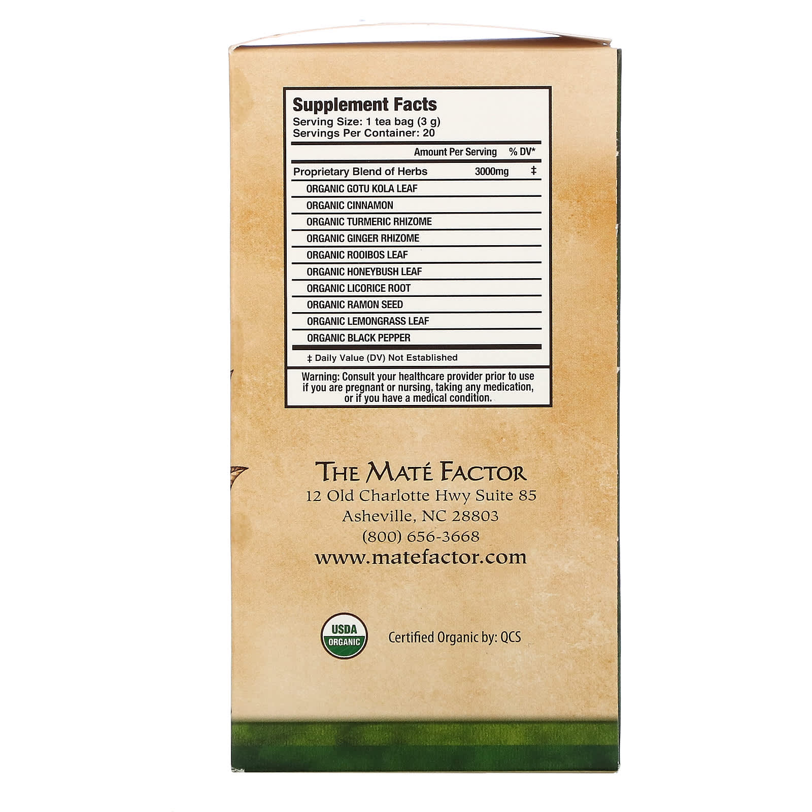 Mate Factor, Antioxidant Tea with Turmeric, Caffeine Free, 20 Tea Bags