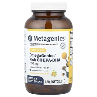 Metagenics, OmegaGenics®, olio di pesce EPA-DHA, limone naturale, 500 mg, 120 capsule molli