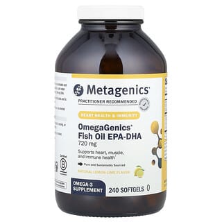 Metagenics‏, OmegaGenics®‎, שמן דגים EPA-DHA, לימון-ליים טבעי, 720 מ"ג, 240 כמוסות רכות