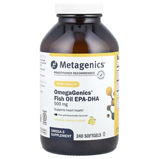 Metagenics, OmegaGenics®, olio di pesce EPA-DHA, limone naturale, 500 mg, 240 capsule molli