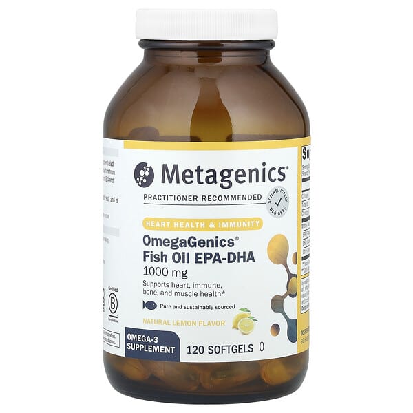 Metagenics OmegaGenics®, Fish Oil EPA-DHA, Natural Lemon, 1,000 mg, 120 Softgels