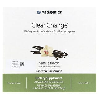 Metagenics, Clear Change, Programa de desintoxicación metabólica de 10 días, Vainilla, Set de 3 piezas