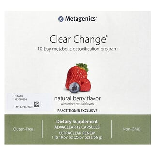 Metagenics, Clear Change, programma di disintossicazione metabolica di 10 giorni, bacca naturale, kit da 2 pezzi