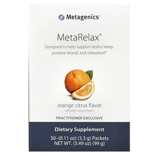 Metagenics, MetaRelax, Orange Citrus, MetaRelax, Orange-Zitrus, 30 Päckchen, je 3,3 g (0,11 oz.).