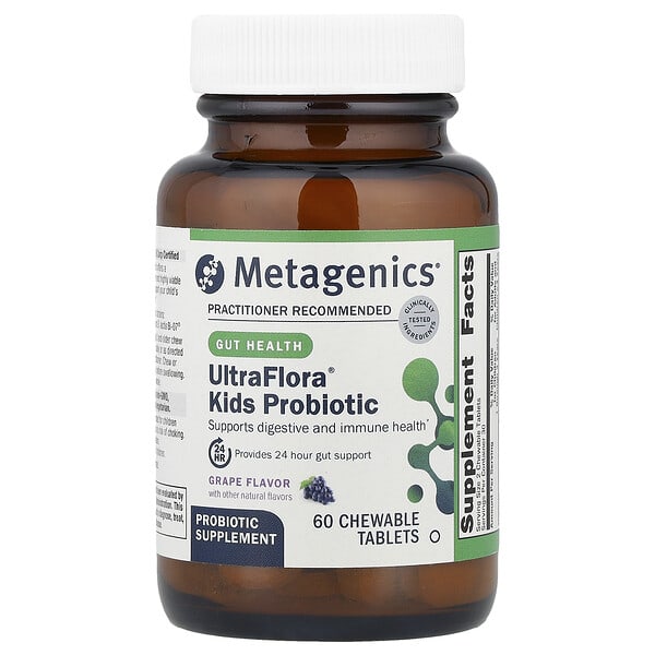 Metagenics UltraFlora® Kids Probiotic, Grape, 60 Chewable Tablets