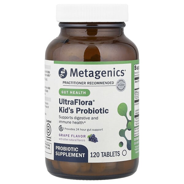 Metagenics UltraFlora® Kid's Probiotic, Grape, 120 Tablets