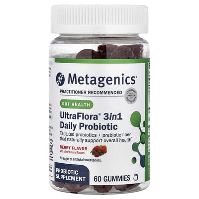 Metagenics, UltraFlora® 3-in-1 Daily Probiotic Gummies, Berry Flavor, 60 Gummies