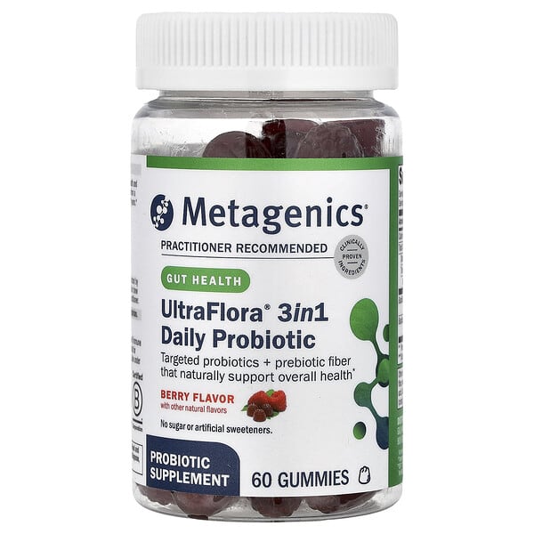 Metagenics, UltraFlora® 3in1 데일리 프로바이오틱, 베리 맛, 구미젤리 60개