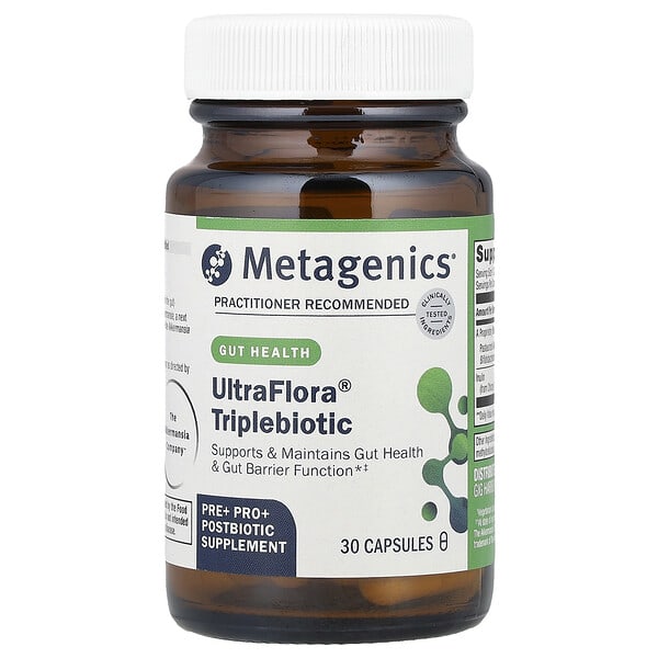 Metagenics, UltraFlora® Triplebiotic, Saúde Intestinal, 30 Cápsulas