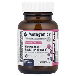 Metagenics, HerWellness™, Soulagement rapide des règles, 20 capsules à enveloppe molle