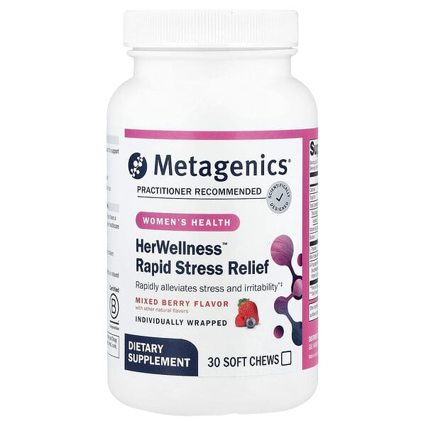 Metagenics HerWellness™ Rapid Stress Relief, Mixed Berry, 30 Soft Chews