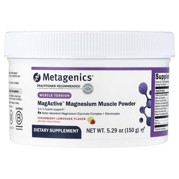 Metagenics, MagActive™ 마그네슘 머슬 분말, 딸기 레모네이드, 150g(5.29oz)
