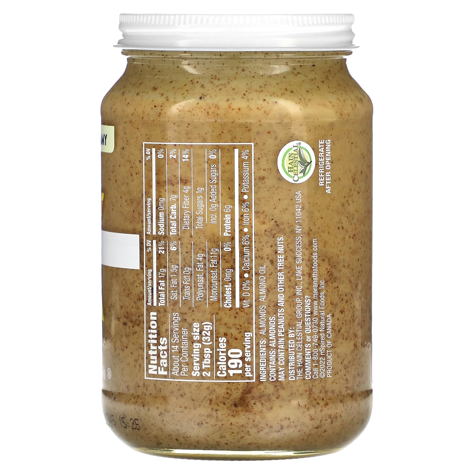 MaraNatha, Natural Raw Almond Butter, Creamy, 16 oz (454 g)