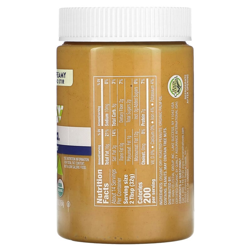 オーガニックピーナッツバタースプレッド、クリーミー、454g（16オンス）