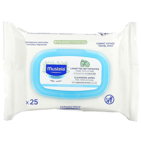 Mustela, ベビー用、アボカド成分配合拭き取りシート、25枚