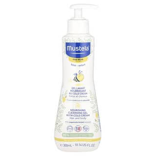 Mustela, Bebê, Gel Nutritivo de Limpeza para Cabelo e Corpo com Creme Frio, Para Pele Seca, 300 ml (10,14 fl oz)