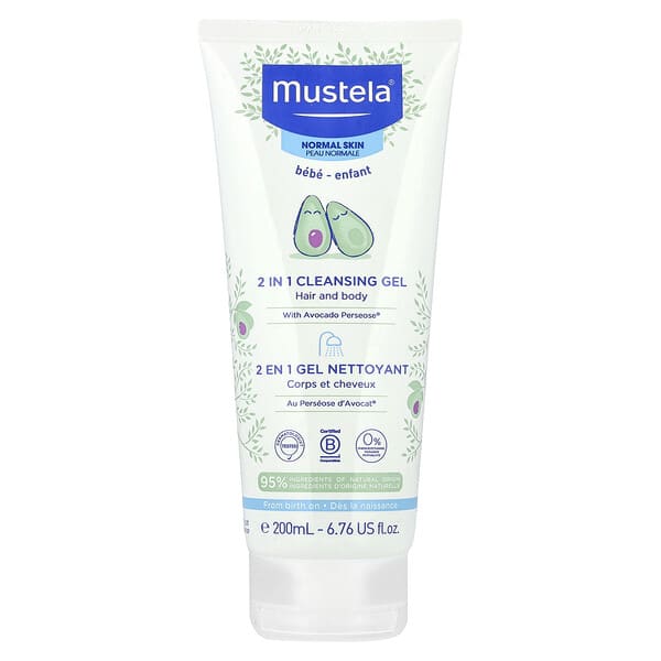 Mustela, 유아용, 투인원 클렌징 젤, 모발 및 바디, 정상 피부, 200ml(6.76fl oz)