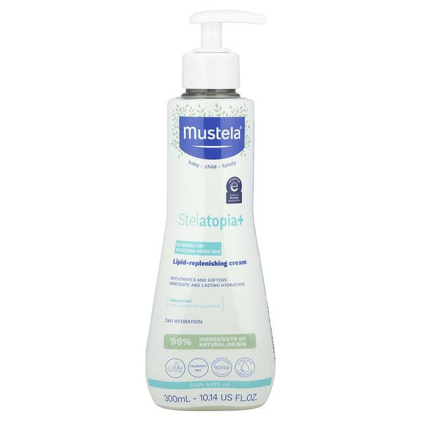 Mustela, Family, Stelantonia + 지질 보충 크림, 습진성 피부를 위한 건성 피부, 300ml(10.14fl oz)