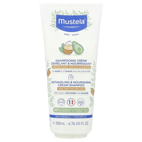 Mustela, 유아용, 엉킴 방지 및 영양 공급 크림 샴푸, 길고 웨이브 또는 컬이 있는 모발, 200ml(6.76fl oz)