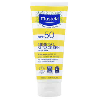 Mustela, Baby, Mineral Sunscreen, Face + Body, SPF 50, 3.38 fl oz (100 ml)