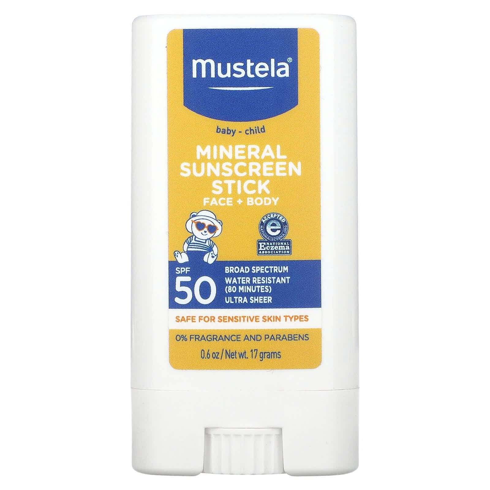 Mustela, Baby - Child Mineral Sunscreen Stick, SPF 50, 0.6 oz (17 g)