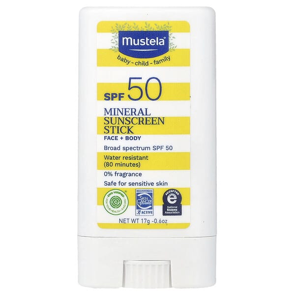 Mustela, 미네랄 자외선 차단제 스틱, SPF 50, 17g(0.6oz)