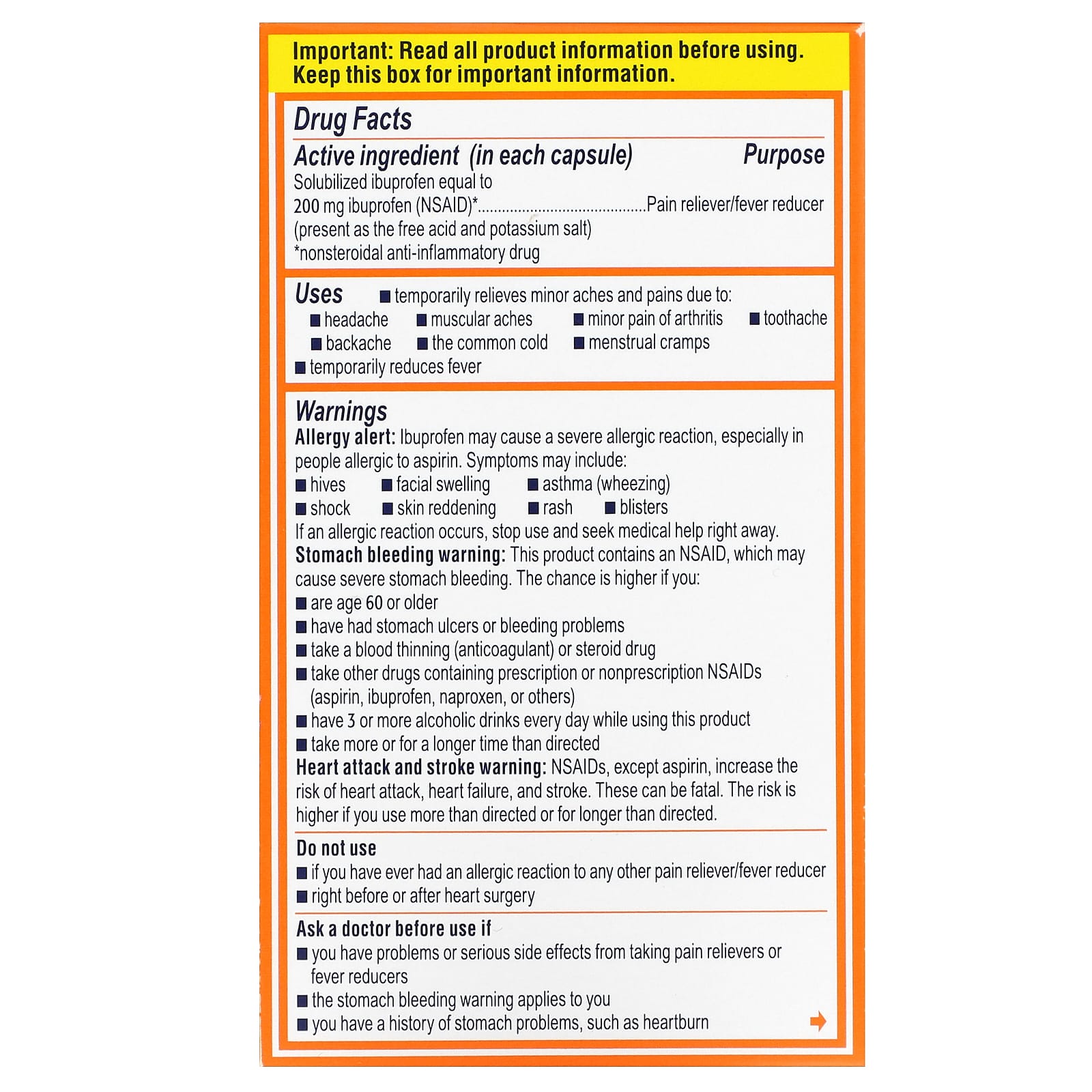 Motrin, Liquid Gels, Ibuprofen Capsules, 200 mg, 120 Liquid Filled Capsules