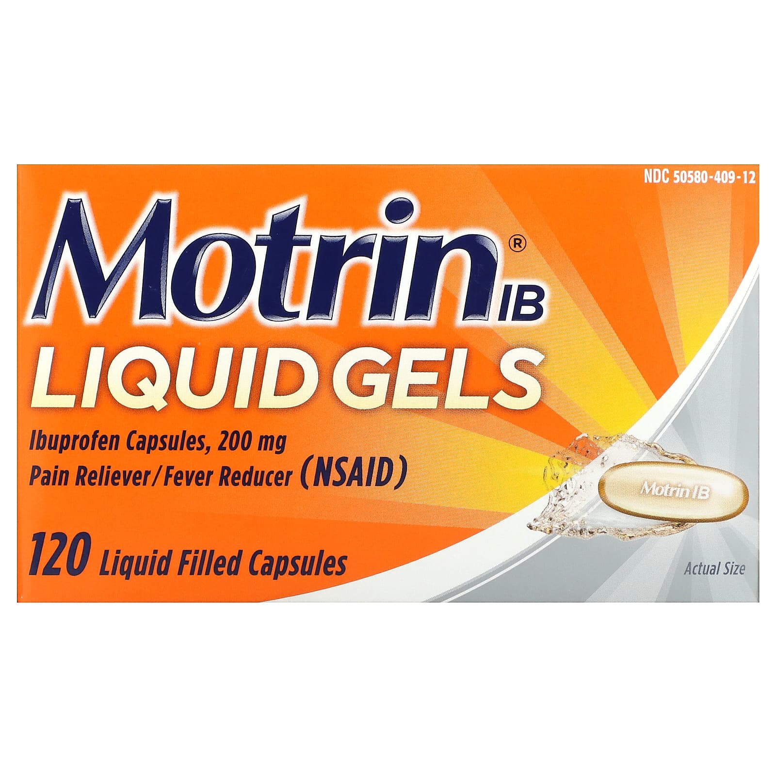 Motrin, Liquid Gels, Ibuprofen Capsules, 200 mg, 120 Liquid Filled Capsules