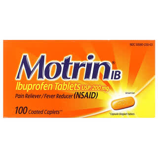 Motrin, Ibuprofen Tablets, 200 mg, 100 Coated Caplets