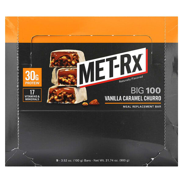 Big 100, Meal Replacement Bar, Vanilla Caramel Churro, 9 Bars, 3.52 oz (100 g) Each