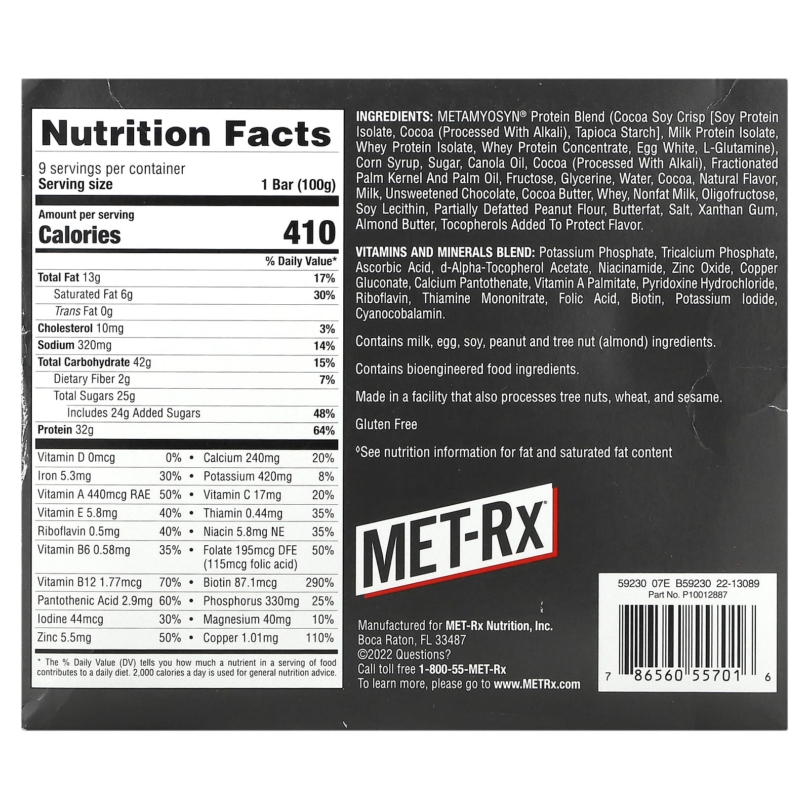 MET-Rx, Big 100, Meal Replacement Bar, Super Cookie Crunch, 9 Bars, 3. ...