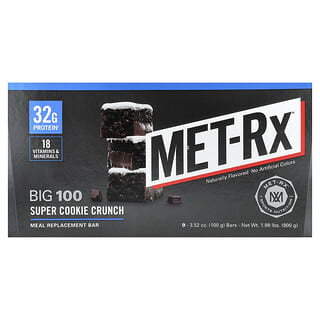 MET-Rx, Big 100, Barra de Substituição de Refeições, Super Cookie Crocante, 9 Barras, 100 g (3,52 oz) Cada