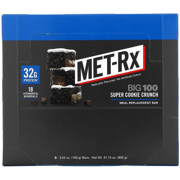 MET-Rx, ビッグ100、1食分のサプリメントバー、スーパークッキークランチ、9本、各100g