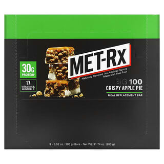 MET-Rx, Grande 100 Colossal, Barra de Reposição de Alimentação, Torta de Maçã Crocante, 9 Barras, 100 g Cada