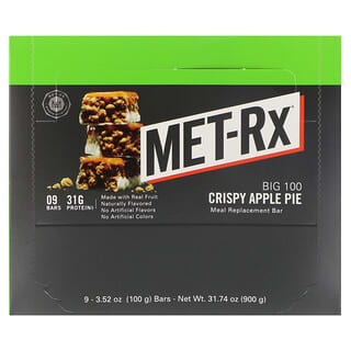 MET-Rx, Gran 100 Colosal, barra de reemplazo de la carne, pastel de manzana crocante, 9 barras, 3,52 onzas (100 g) c/u