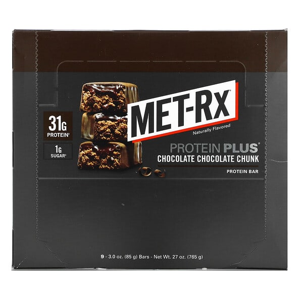 MET-Rx, PROTEIN PLUS（プロテインプラス）バー、チョコレートチョコレートチャンク、9本、各85g（3.0オンス）