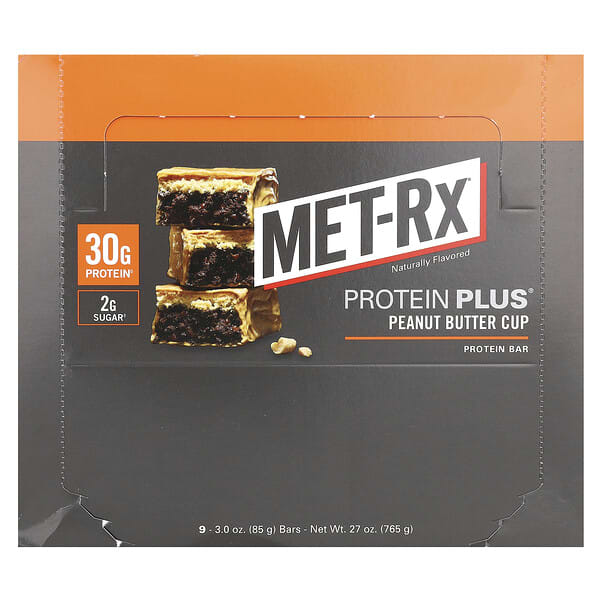 MET-Rx, Protein Plus營養條，花生醬，9條，每條3.0盎司（85克）