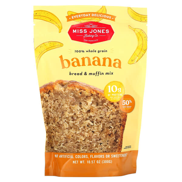 Miss Jones Baking Co, 100 Whole Grain Banana Bread & Muffin Mix, 10.57