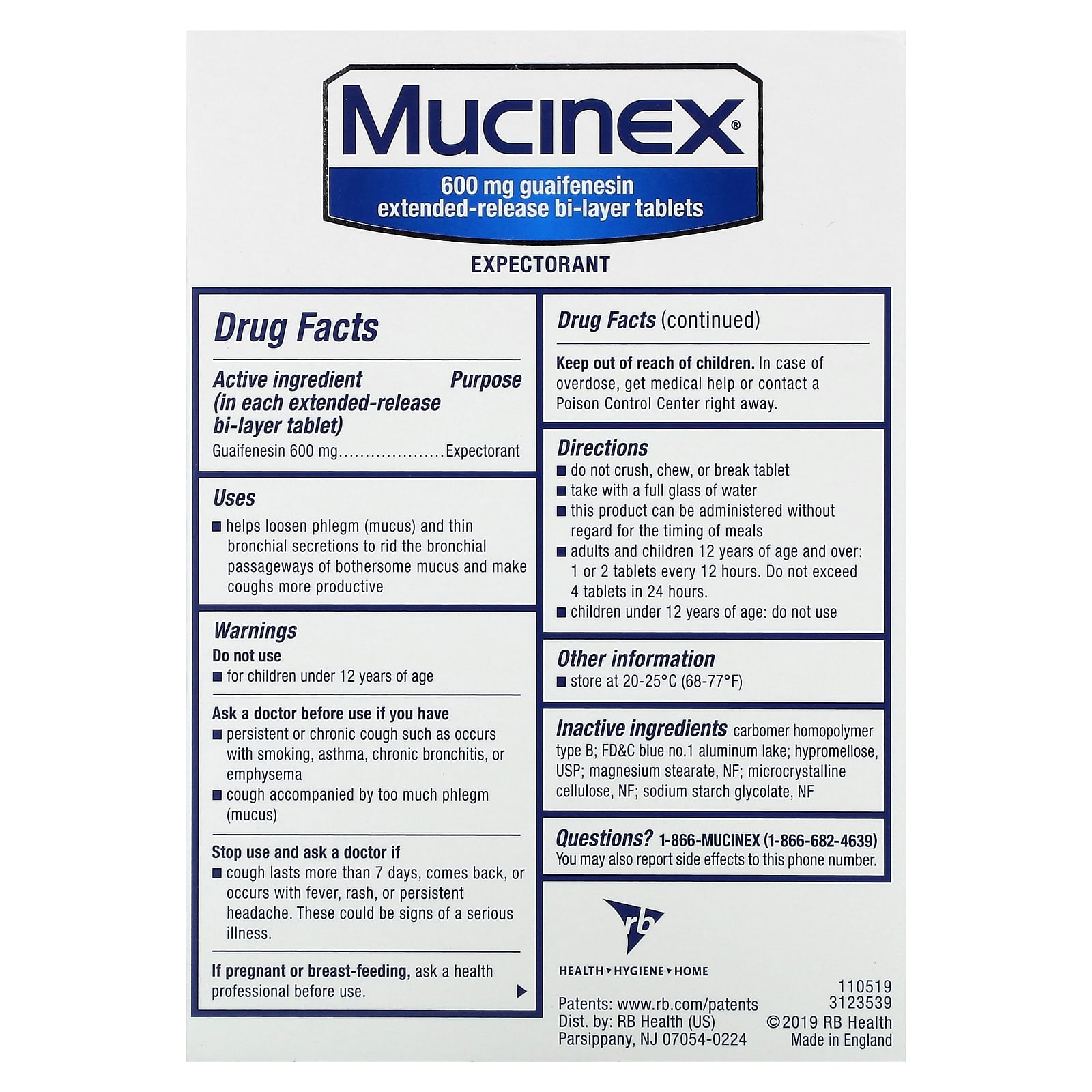 Mucinex, Mucinex, 20 Extended-Release Bi-Layer Tablets