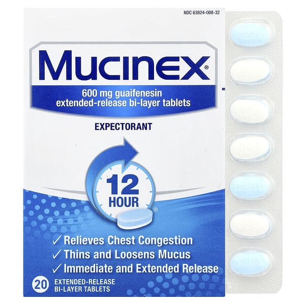 Mucinex, Mucinex, 600 mg, 20 Doppelschichttabletten mit verlängerter Freisetzung