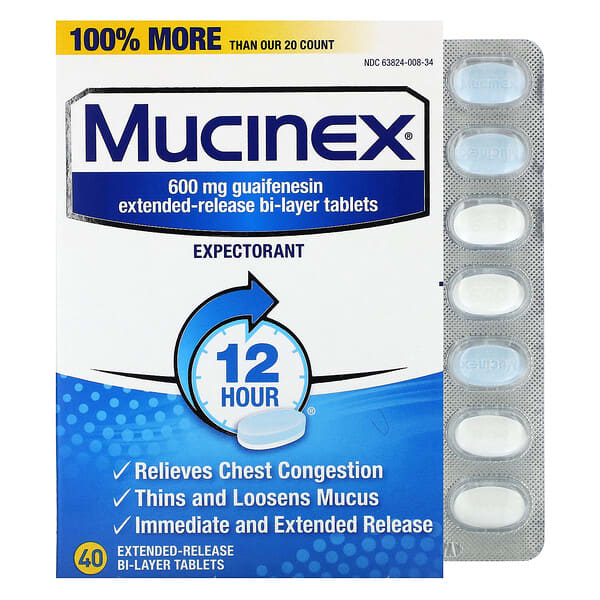 Mucinex บรรจุเม็ดยา 2 ชั้นแบบออกฤทธิ์นาน 40 เม็ด