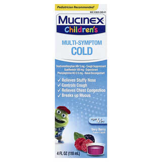 Mucinex, Crianças, Resfriado com Vários Sintomas, Idades 4+, Muito Fruto, 118 ml (4 fl oz)