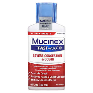 Mucinex‏, Fast-Max, גודש חמור ושיעול, עוצמה מרבית, לגילאי 12+, 180 מ“ל (6 אונקיות נוזל)