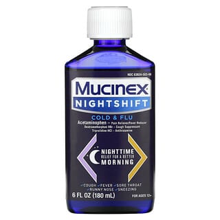 Mucinex, NightShift, 감기 및 독감, 만 12세 이상, 180ml(6fl oz)