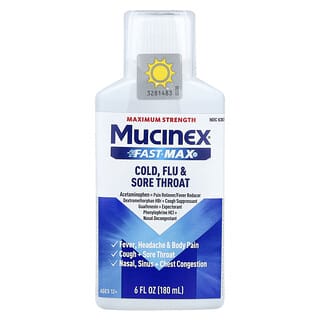 موسينكس‏, Fast-Max Cold ، الإنفلونزا والتهاب الحلق ، القوة القصوى ، لعمر 12 عامًا فأكثر ، 6 أونصات سائلة (180 مل)