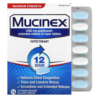 Mucinex, 12시간 가슴 답답함, 맥시멈 스트렝스, 서방형 이중층 정제 14정