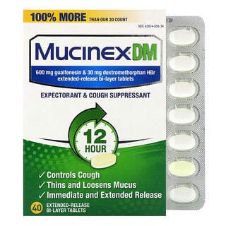 Mucinex DM, מכיל 40 טבליות דו-שכבתיות בשחרור מורחב