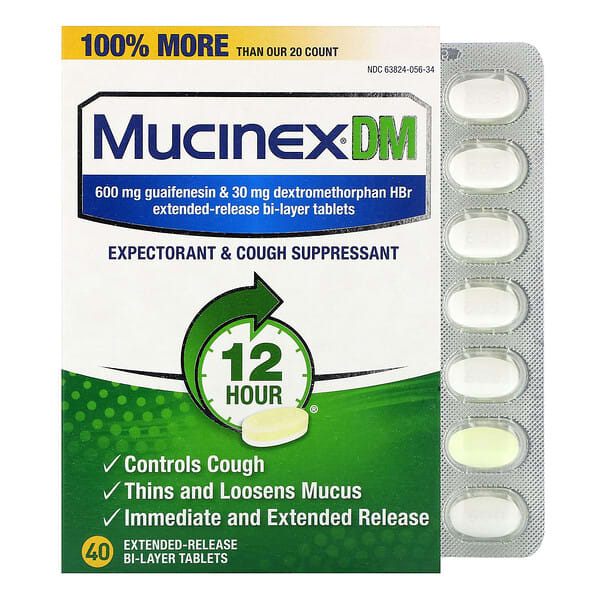 Mucinex DM บรรจุเม็ดยา 2 ชั้นแบบออกฤทธิ์นาน 40 เม็ด