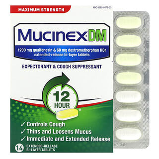 Mucinex‏, DM, עוצמה מרבית, 14 טבליות דו-שכבתיות בשחרור מושהה