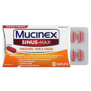 Mucinex, Sinus-Max, Presión, dolor y tos, Para mayores de 12 años`` 20 comprimidos